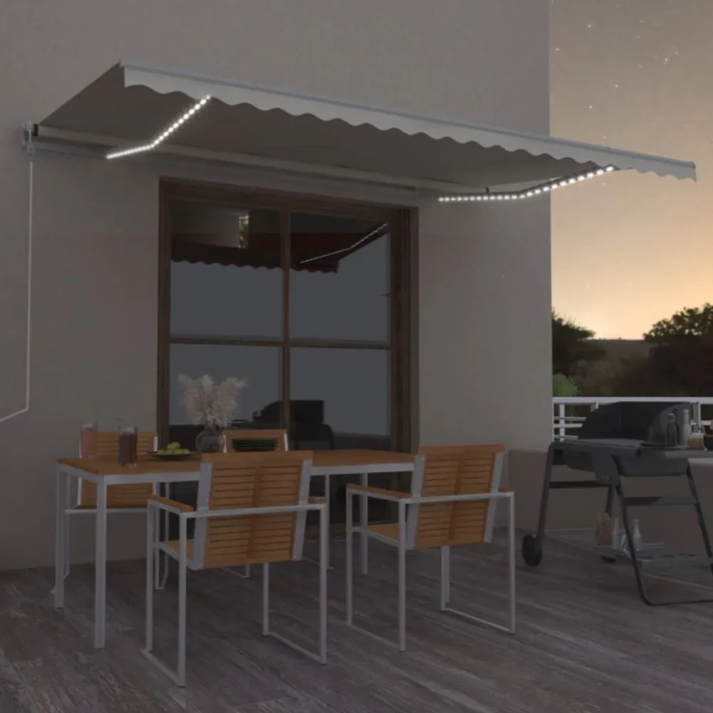 Best FinePRICE Sisäänkelattava markiisi LED/tuulisensori 300x250cm keltainen/valkoinen