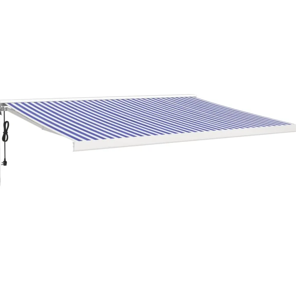 Clearance FinePRICE Sisäänkelattava markiisi sinivalkoinen 4x3 m kangas/alumiini