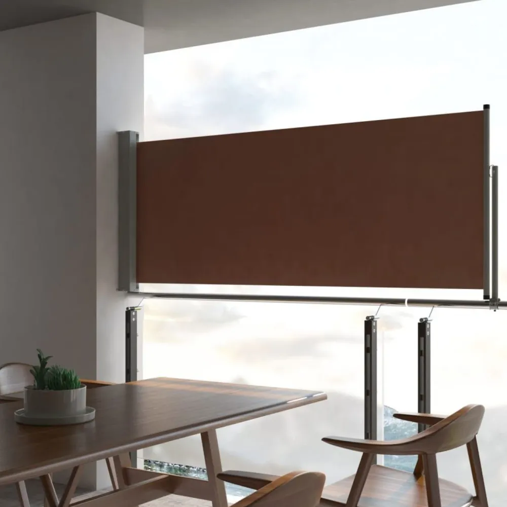Hot FinePRICE Sisäänvedettävä terassin sivumarkiisi 100x300 cm ruskea harmaa jalusta