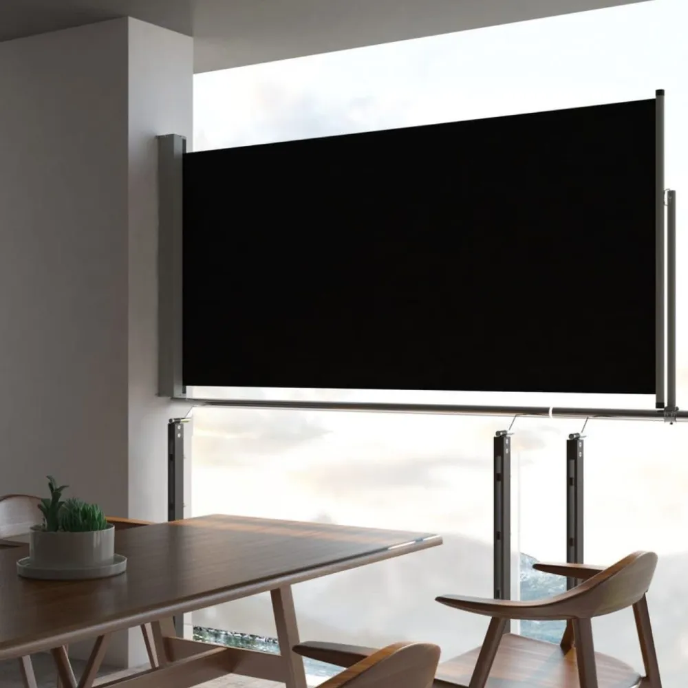Best FinePRICE Sisäänvedettävä terassin sivumarkiisi 120 x 300 cm musta