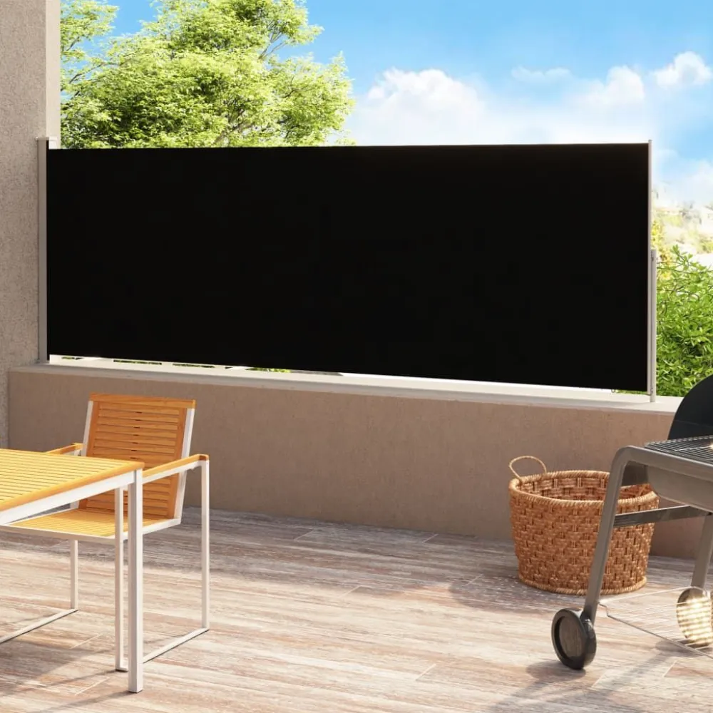 Hot FinePRICE Sisäänvedettävä terassin sivumarkiisi 200x500 cm musta