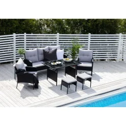 Clearance Venture Home Sohvaryhmä Knock, 3-istuttava sohva + 2 lepotuolia + 2 rahia + ruokapöytä, harmaa/musta