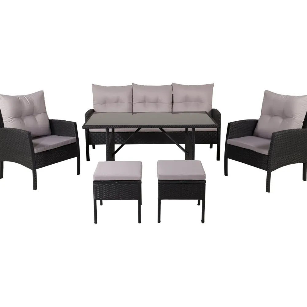 Clearance Venture Home Sohvaryhmä Knock, 3-istuttava sohva + 2 lepotuolia + 2 rahia + ruokapöytä, harmaa/musta