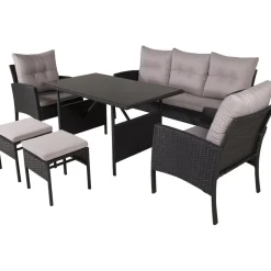 Clearance Venture Home Sohvaryhmä Knock, 3-istuttava sohva + 2 lepotuolia + 2 rahia + ruokapöytä, harmaa/musta