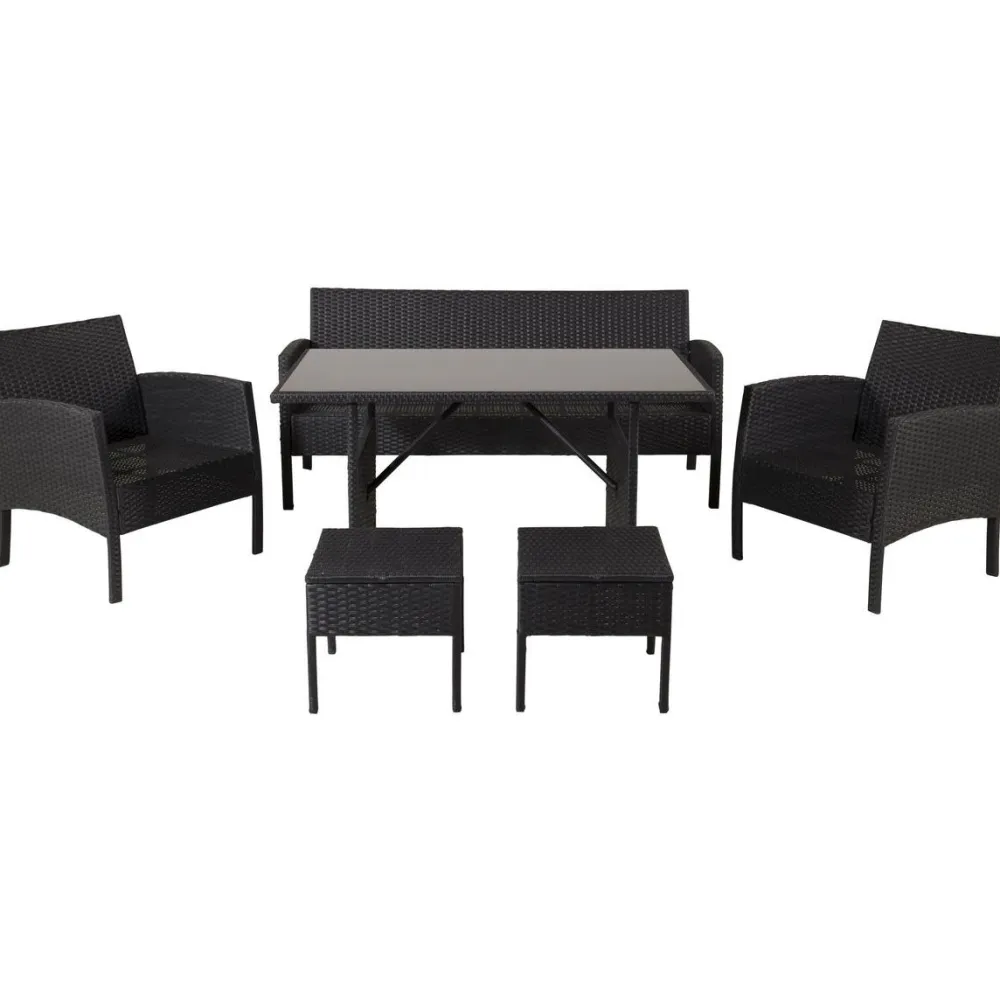 Clearance Venture Home Sohvaryhmä Knock, 3-istuttava sohva + 2 lepotuolia + 2 rahia + ruokapöytä, harmaa/musta