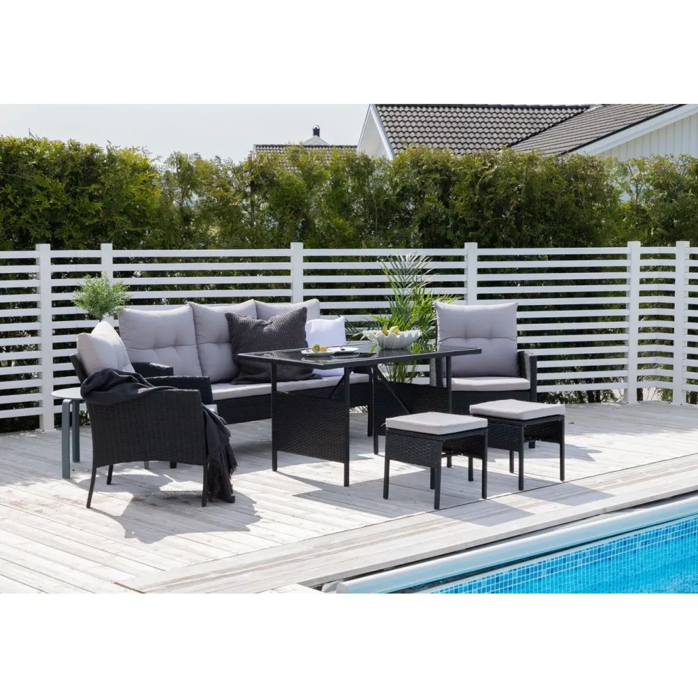Clearance Venture Home Sohvaryhmä Knock, 3-istuttava sohva + 2 lepotuolia + 2 rahia + ruokapöytä, harmaa/musta