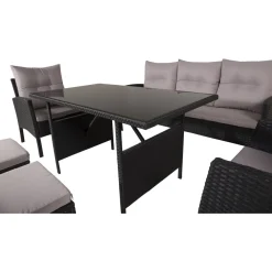 Clearance Venture Home Sohvaryhmä Knock, 3-istuttava sohva + 2 lepotuolia + 2 rahia + ruokapöytä, harmaa/musta