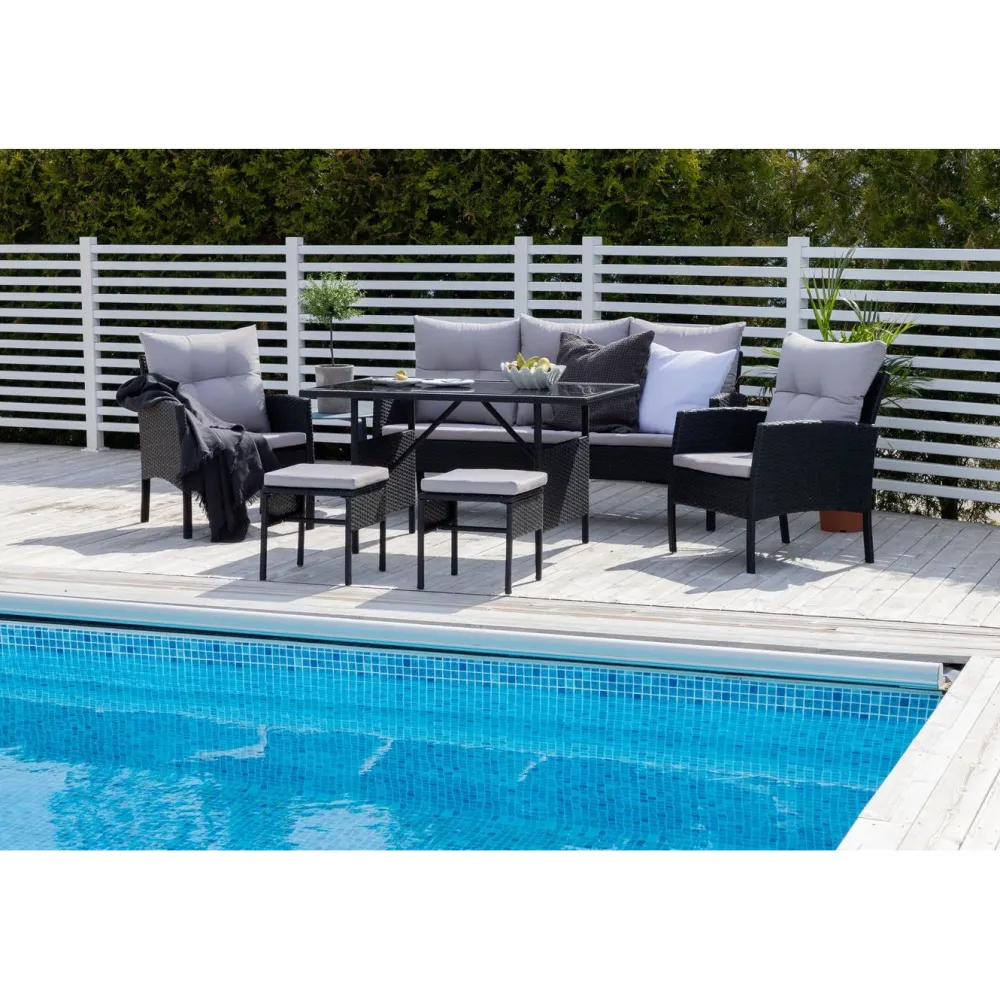 Clearance Venture Home Sohvaryhmä Knock, 3-istuttava sohva + 2 lepotuolia + 2 rahia + ruokapöytä, harmaa/musta