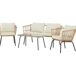 Discount Venture Home Sohvaryhmä Ortigia, 2-istuttava sohva + 2 lepotuolia + sohvapöytä, musta/rottinki