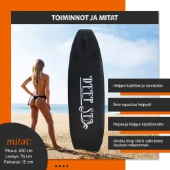 Online Deep Sea SUP-lautasetti Pro ilmatäytteinen 300 cm 15 PSI musta