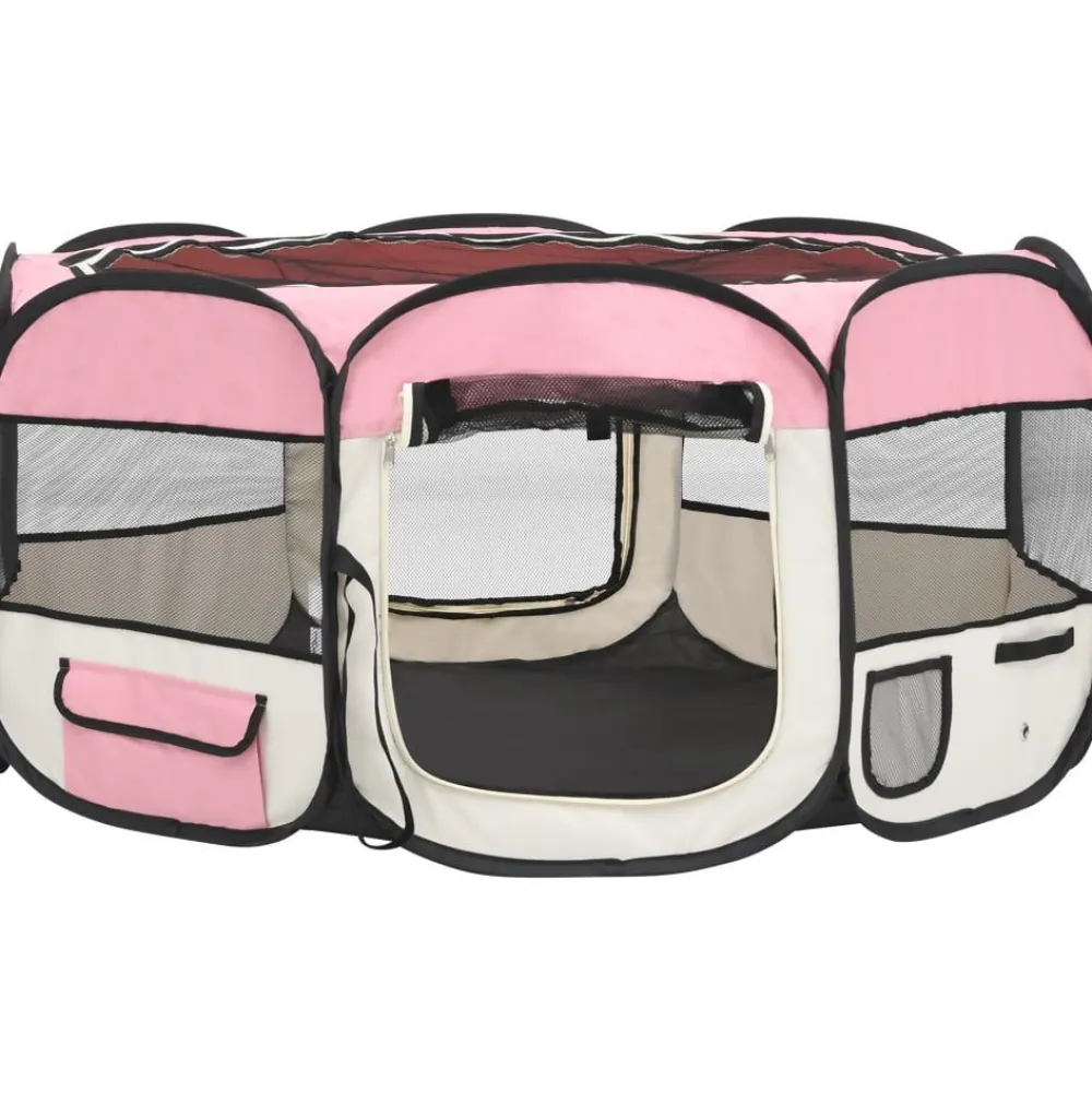 Discount FinePRICE Taitettava koirien pentuaitaus kantolaukulla 145x145x61cm