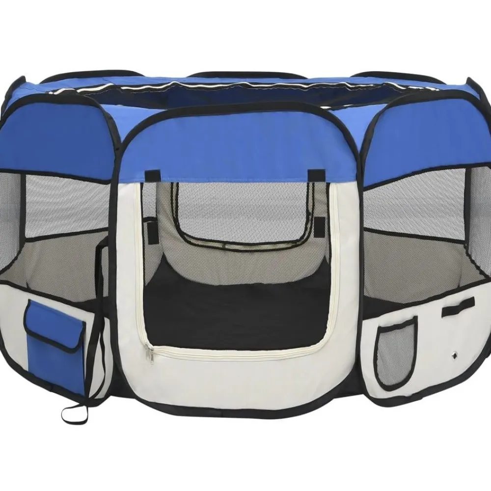 FinePRICE Taitettava koirien pentuaitaus kantolaukulla 110x110x58cm