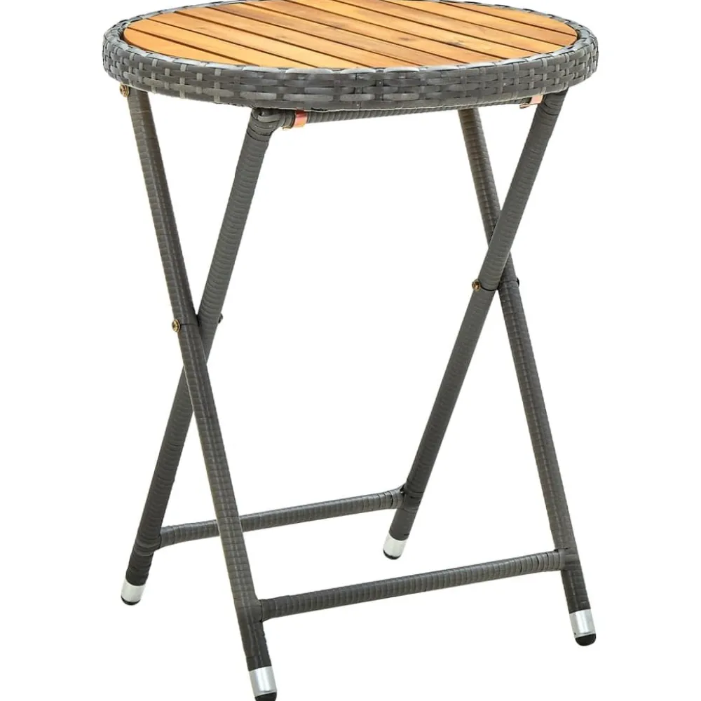 Online FinePRICE Teepöytä harmaa 60 cm polyrottinki ja, akaasiapuu