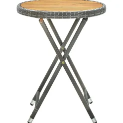 Online FinePRICE Teepöytä harmaa 60 cm polyrottinki ja, akaasiapuu