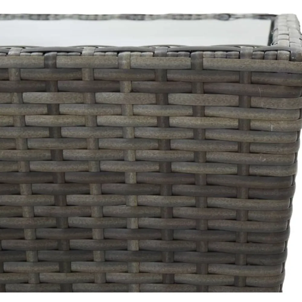 Hot FinePRICE Teepöytä 41.5x41.5x43 cm harmaa polyrottinki ja karkaistu lasi