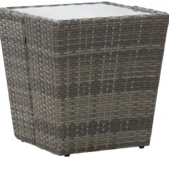 Hot FinePRICE Teepöytä 41.5x41.5x43 cm harmaa polyrottinki ja karkaistu lasi