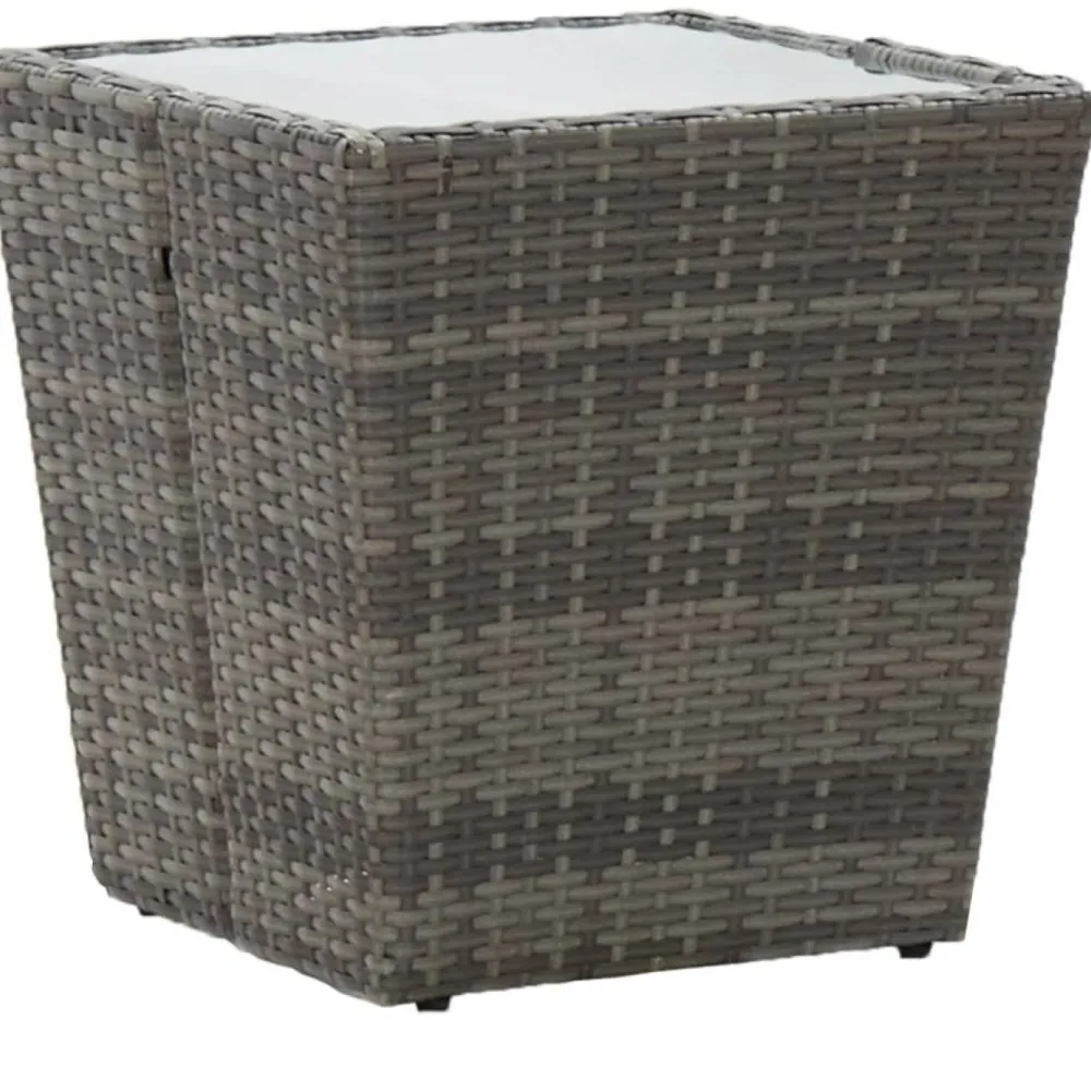 Hot FinePRICE Teepöytä 41.5x41.5x43 cm harmaa polyrottinki ja karkaistu lasi