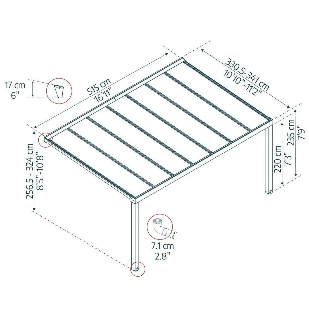 Discount Palram-Canopia Terassikatos Stockholm Premium, 3.4x5.2m, harmaa/kirkas