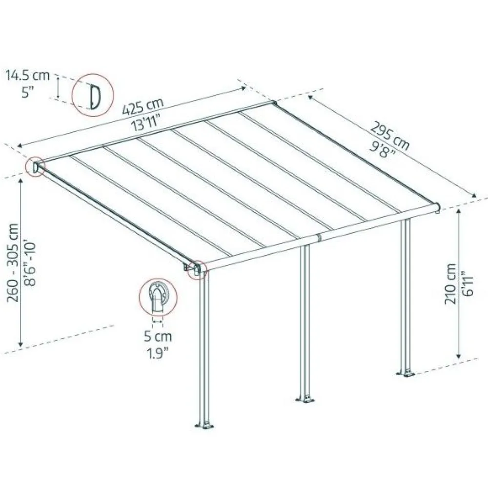 Best Palram-Canopia Terassikatos Olympia 3x4,25 m harmaa/pronssi