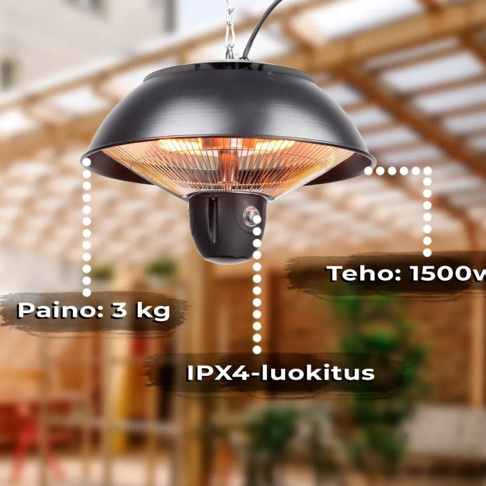Fornorth Terassilämmitin kattoon 1500W etäohjaus, musta