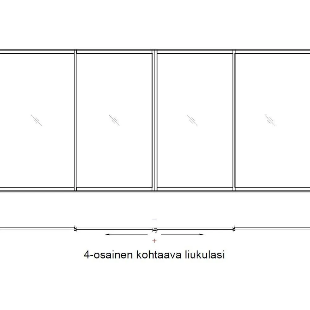 New Keraplast Terassin lasiliukuovi , kohtaava malli, 4-osainen, kirkas lasi, mittatilaus
