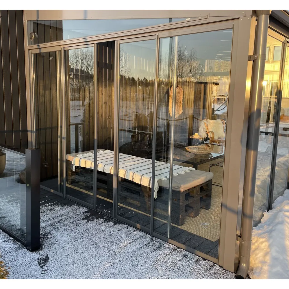 New Keraplast Terassin lasiliukuovi , kohtaava malli, 4-osainen, kirkas lasi, mittatilaus