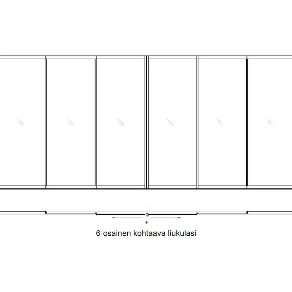 Outlet Keraplast Terassin lasiliukuovi , kohtaava malli, 6-osainen, kirkas lasi, mittatilaus