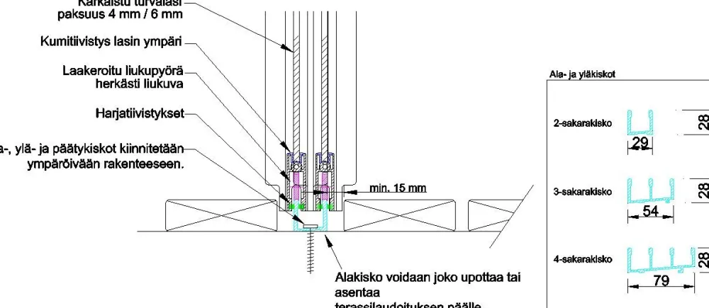 Sale Keraplast Terassin lasiliukuovi , 3-os., musta, kirkas lasi, mittatilaus
