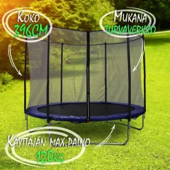 New React Trampoliini Ø396cm turvaverkolla sininen