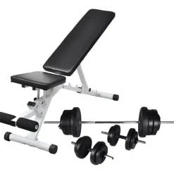 Best FinePRICE Treenipenkki levytanko- ja käsipainosarjalla, 60.5kg, 47.5x41x133cm