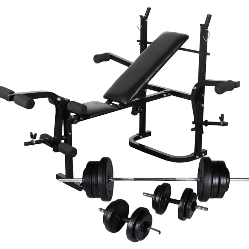 Discount FinePRICE Treenipenkki levytanko- ja käsipainosarjalla, 60.5kg, 163x123x147cm