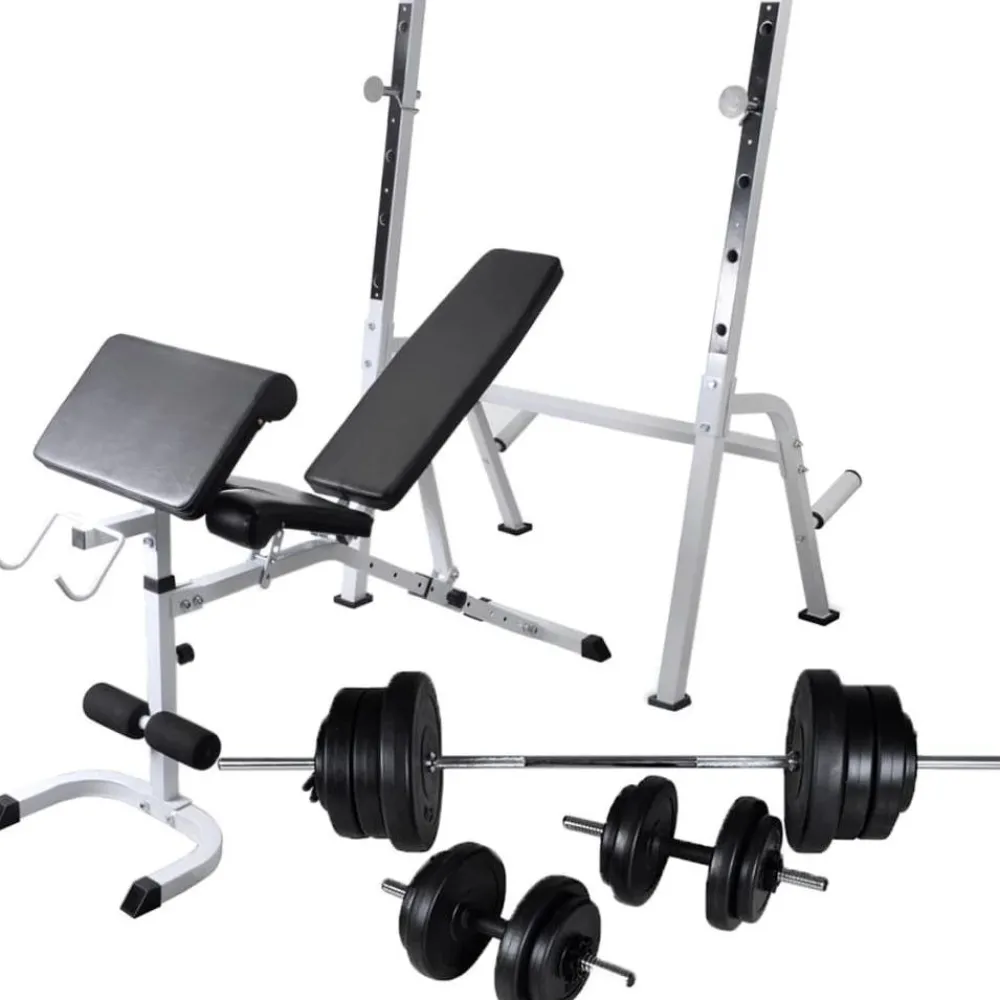 Outlet FinePRICE Treenipenkki levytanko- ja käsipainosarjalla, 60.5kg, 150x105x150cm