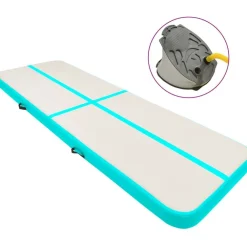 New FinePRICE Täytettävä voimistelumatto pumpulla 400x100x15 cm PVC vihreä