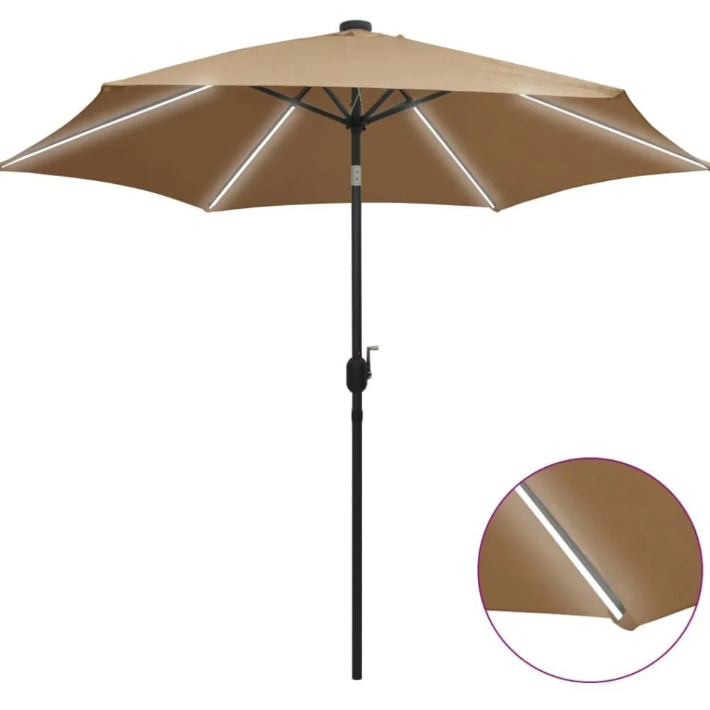 FinePRICE Ulkoaurinkovarjo led-valot alumiinitanko 300cm harmaanruskea
