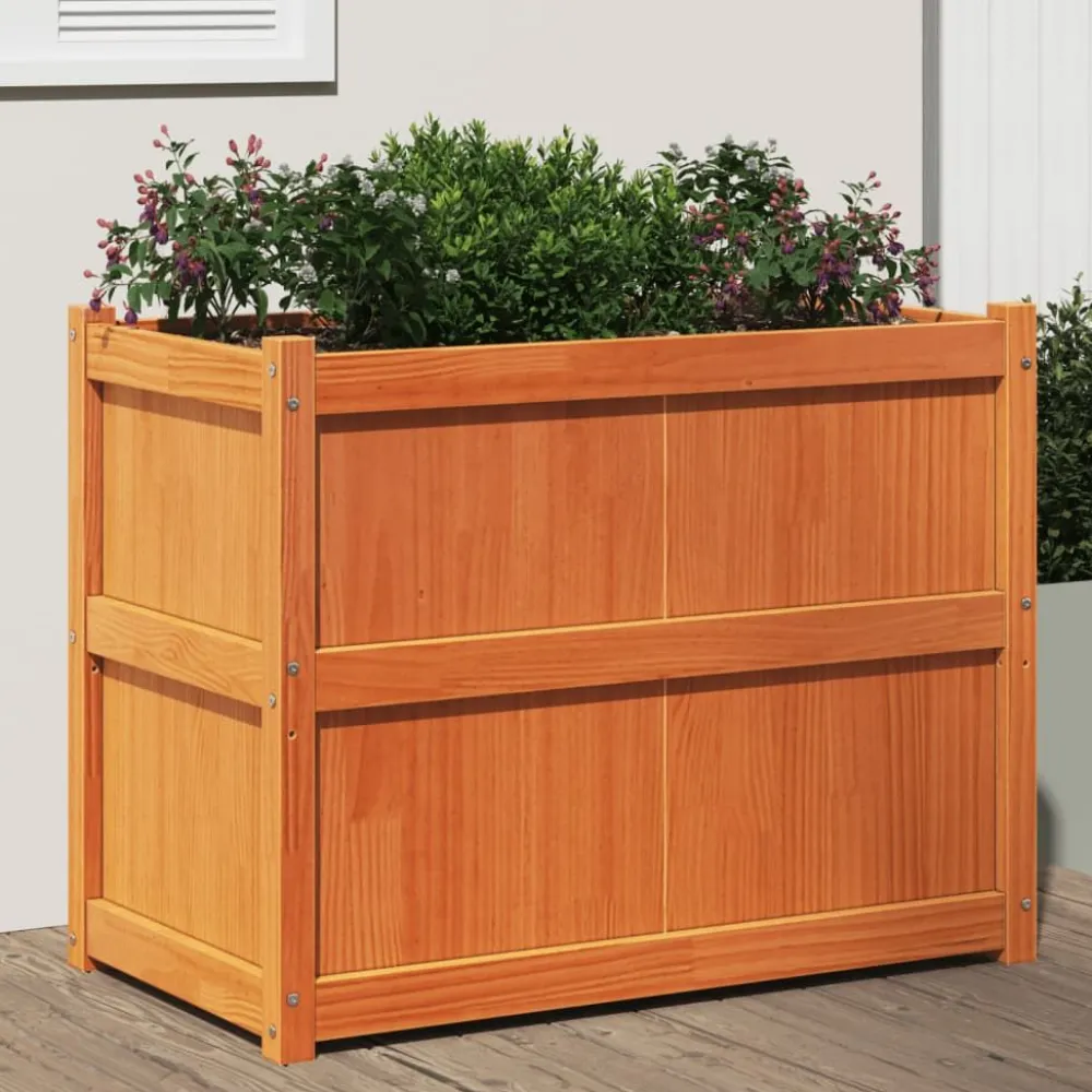 Outlet FinePRICE Ulkokukkalaatikko vahanruskea 90x50x70 cm, mänty