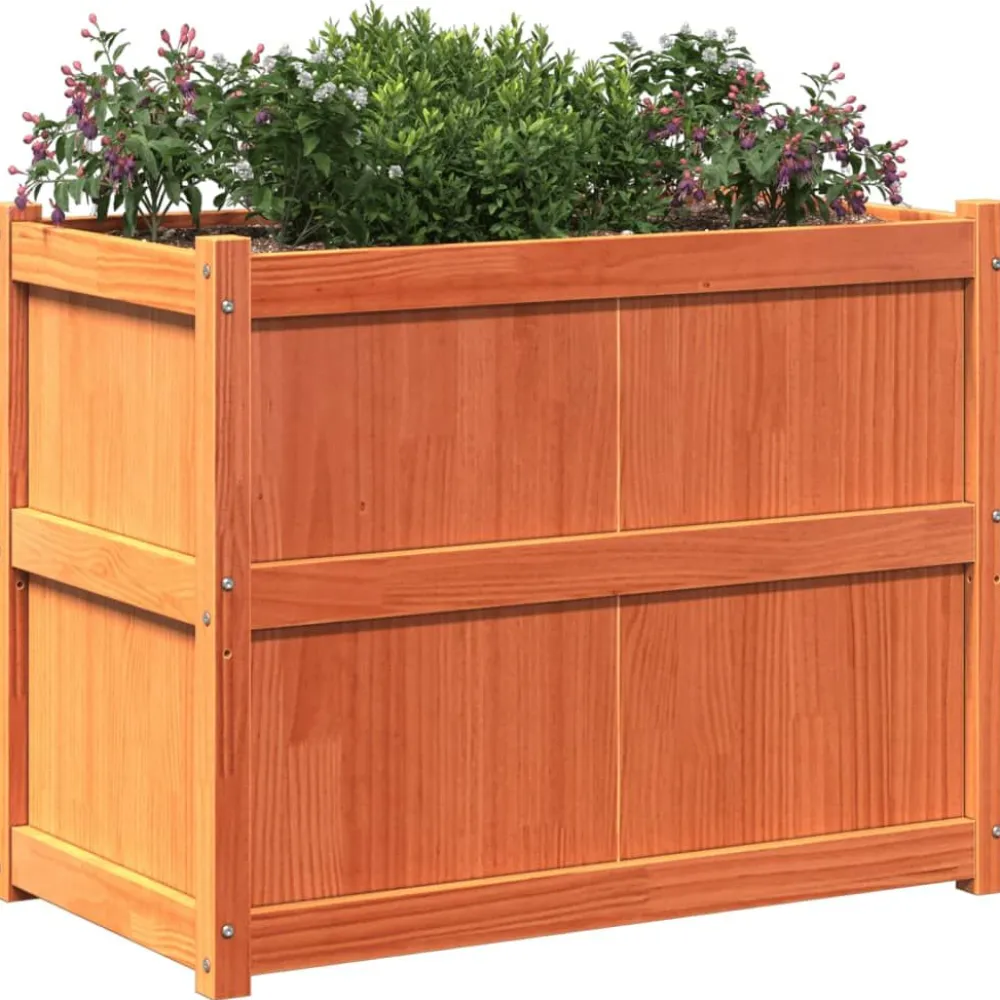 Outlet FinePRICE Ulkokukkalaatikko vahanruskea 90x50x70 cm, mänty