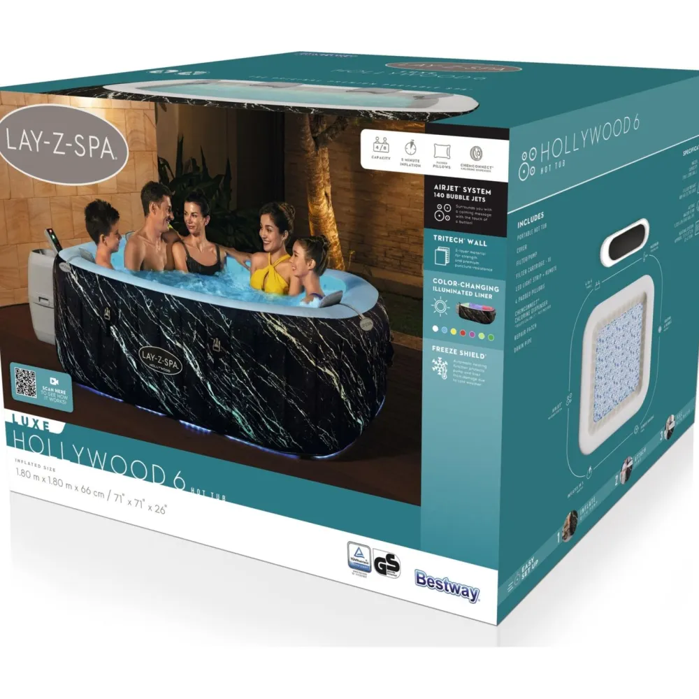 Bestway Ulkoporeallas Lay-Z-Spa Hollywood Luxe Airjet, 6 hlöä, 140 suutinta