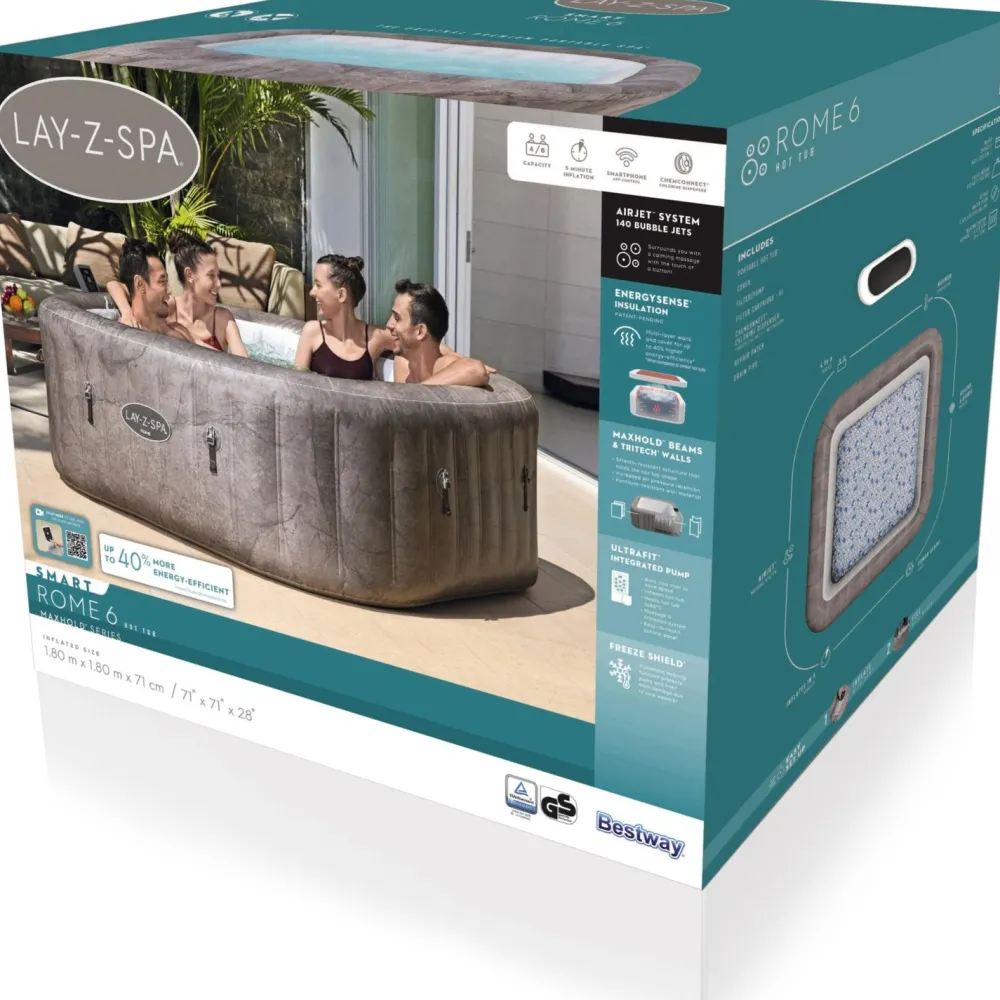Discount Bestway Ulkoporeallas Lay-Z-Spa Rome Ultrafit Smart Airjet, 6 hlöä, 140 suutinta