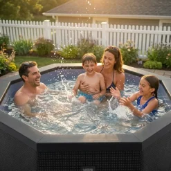Online Wave Spa Ulkoporeallas Como, 6 hlöä, 90 suutinta, WiFi, kahdeksankulmainen, koottava, musta