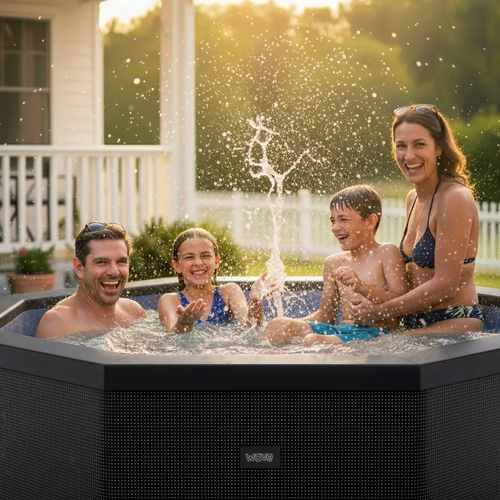 Online Wave Spa Ulkoporeallas Como, 6 hlöä, 90 suutinta, WiFi, kahdeksankulmainen, koottava, musta