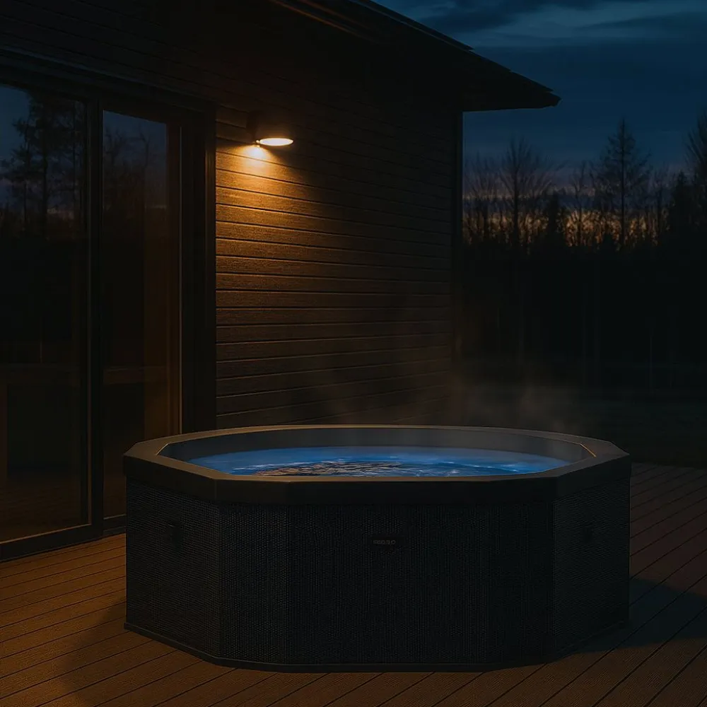 Online Wave Spa Ulkoporeallas Como, 6 hlöä, 90 suutinta, WiFi, kahdeksankulmainen, koottava, musta