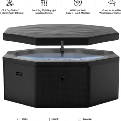 Online Wave Spa Ulkoporeallas Como, 6 hlöä, 90 suutinta, WiFi, kahdeksankulmainen, koottava, musta