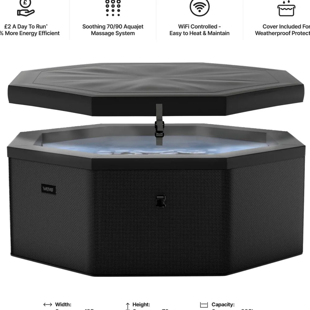 Online Wave Spa Ulkoporeallas Como, 6 hlöä, 90 suutinta, WiFi, kahdeksankulmainen, koottava, musta
