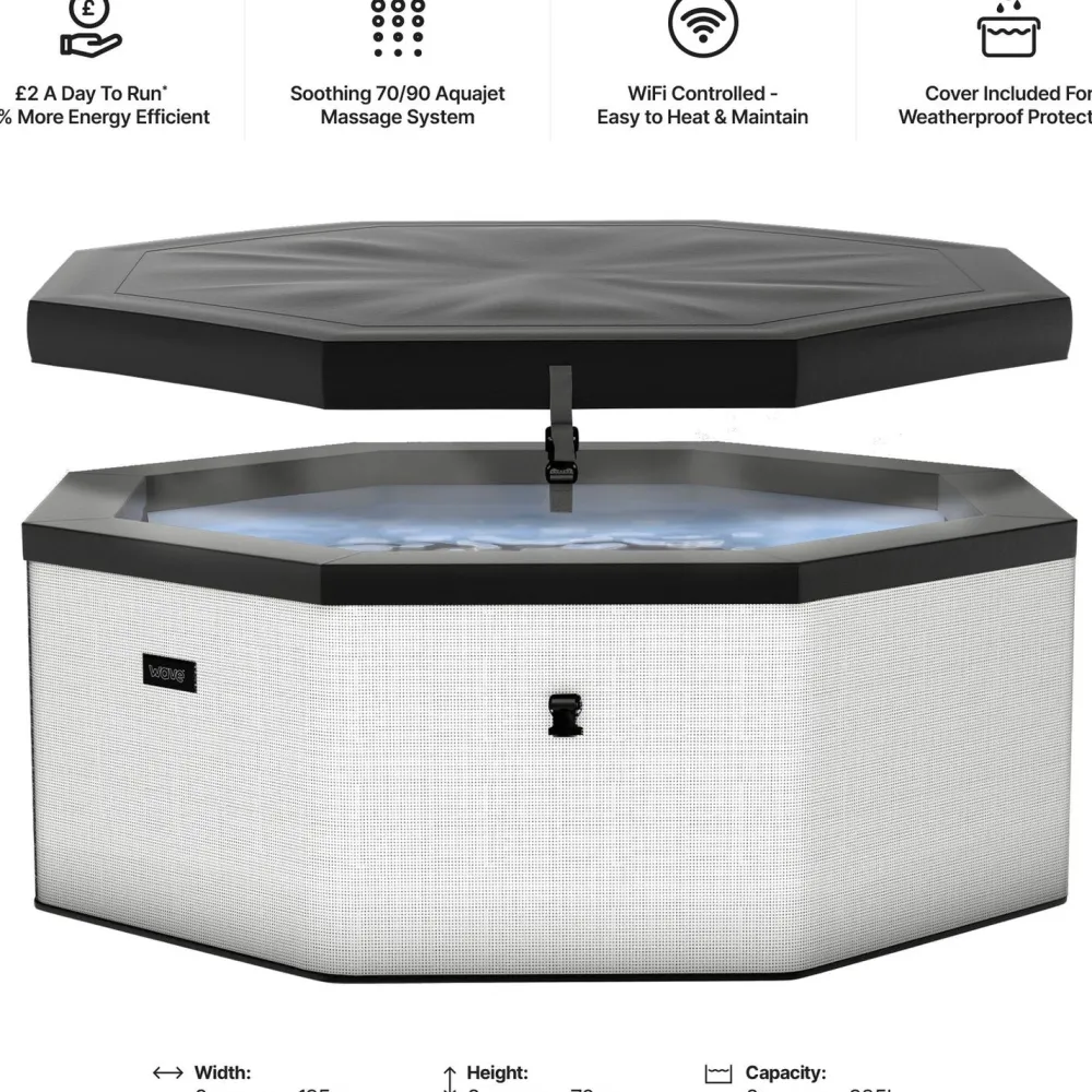 Outlet Wave Spa Ulkoporeallas Como, 6 hlöä, 90 suutinta, WiFi, kahdeksankulmainen, koottava, valkoinen