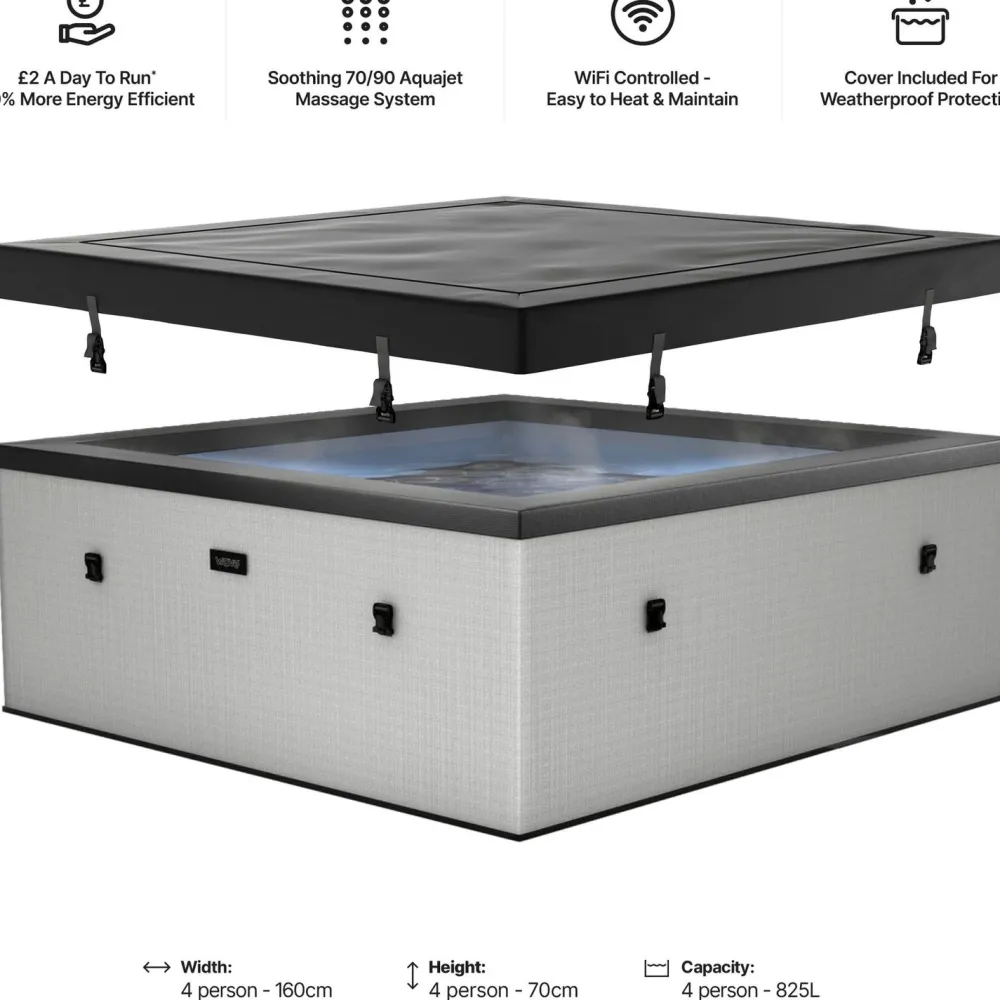 New Wave Spa Ulkoporeallas Garda, 6 hlöä, 90 suutinta, WiFi, neliö, koottava, harmaa