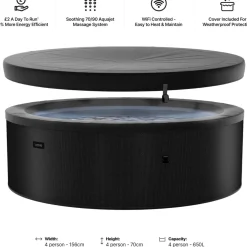 Wave Spa Ulkoporeallas Tahoe, 4 hlöä, 70 suutinta, WiFi, pyöreä, koottava, musta