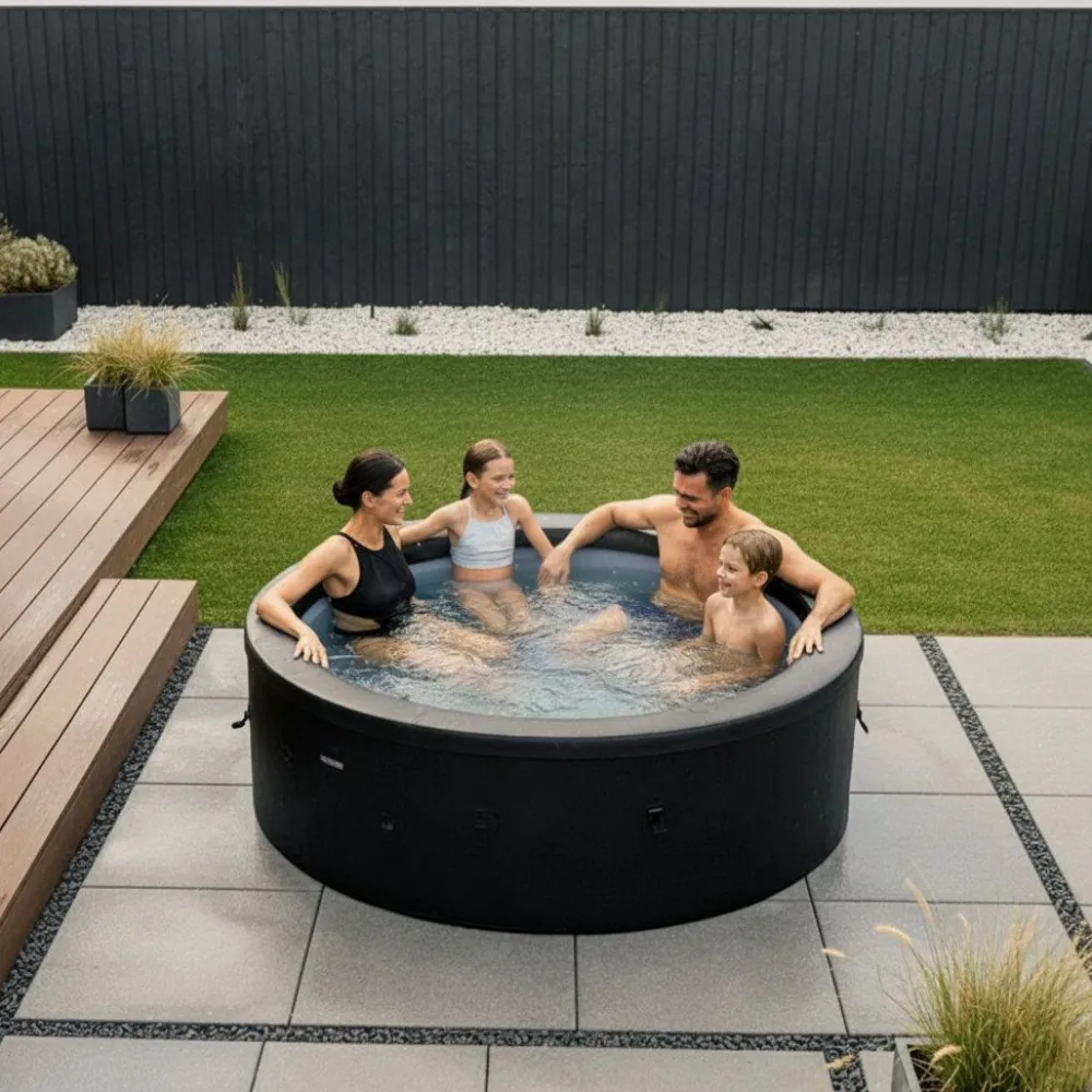 Wave Spa Ulkoporeallas Tahoe, 4 hlöä, 70 suutinta, WiFi, pyöreä, koottava, musta