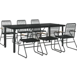 New FinePRICE Ulkoruokailuryhmä, teräs/lasi, musta PVC rottinki, 3 osaa