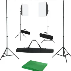 FinePRICE Valokuvastudiosarja 1 softbox-valoilla ja taustakankaalla