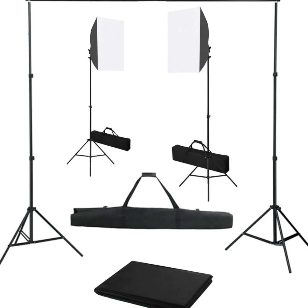 Sale FinePRICE Valokuvastudiosarja 4 softbox-valoilla ja taustakankaalla